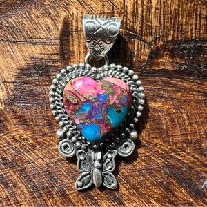 925 Sterling Silver Dahlia Stone Heart Pendant with Butterfly